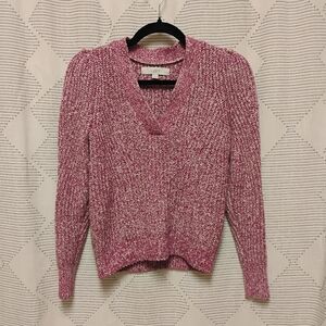 LOFT Pink Marled V-Neck Sweater Women's Size XXS Petites